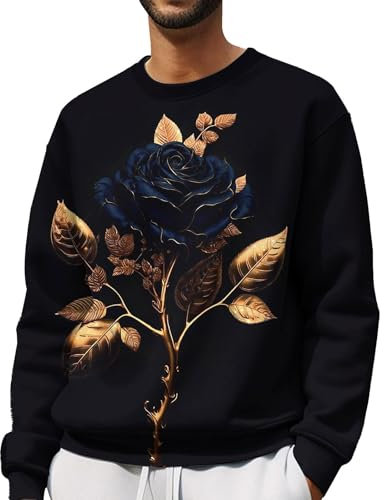 Generisch Felpa da uomo, maglione da uomo, girocollo, maniche lunghe, oversize, felpe, stampa vintage, felpa retrò, maglione da uomo, in pile, con chiusura a strappo, senza cappuccio, vestiti da uomo,