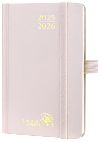 POPRUN Taschenkalender 2025 2026 Klein Hardcover, ca. A6 (16 x 10,5 cm) - Kalender 2025 2026 Klein (Aug.2025-Dez.2026) - Wochenplaner 1 Woche 2 Seite mit Innentasche - Hellrosa