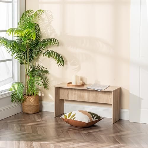 FURNITABLE 2er Set Hocker Holzbank Garten Pflanzenständer Blumenständer Pflanzen Bank Parkbank 90x30x45cm Bänken Eiche