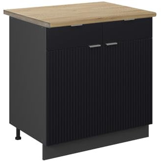 Vicco Meuble Cuisine Fame-Line, Noir rayé, 80 cm, PT Chêne