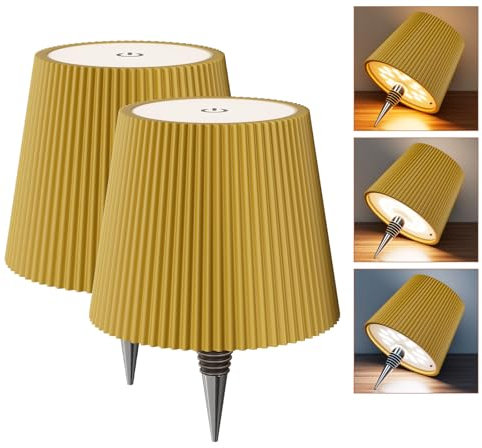 Nulmvic 2 Piezas Lámpara de Botella LED Inalámbrica - 5200mAh Lámpara de Mesa Táctil Recargable - IP54 Resistente al Agua 3 Colores Regulable para Interior Exterior Restaurante Bar (Oro)