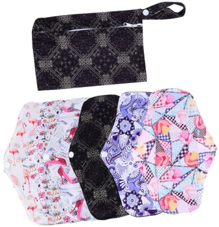 IWOWHERO 7 Stück Menstruationspad Für Damen Waschbare Damenbinde Aus Natürlicher Holzkohlefaser Pflege Matte Sanitär Handtuch Mit Druckknöpfen Und Aufbewahrungstasche