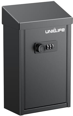 Uniclife Caja de regalo para llaves para exteriores, caja de donación de metal con cerradura de combinación, caja de sugerencias segura, buzón de correo montado en la pared con ranura superior, caja