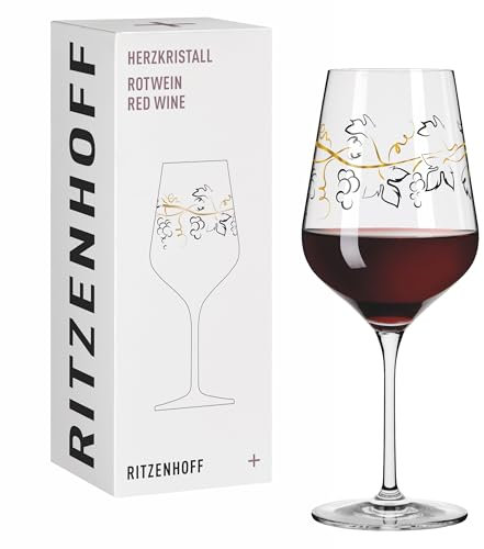RITZENHOFF 3001012 Bicchiere da vino rosso 500 ml – Serie Cuore cristallo n. 12 – Vetro con motivo uva in oro rosa – Made in Germany