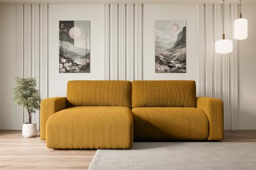 ALTDECOR Ecksofa mit Schlaffunktion L-Form KLEEA-L 247x143x83 - Senfgelb