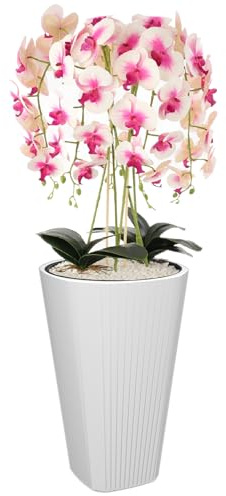botle Blumentopf Blumenübertopf Blumenkübel mit Große Einsatz Farbe Weiß Runde Ø39 cm H 61 cm Rille Oberfläche Matt Kunststoff Modern GlamourTerrasse Garten Balkon