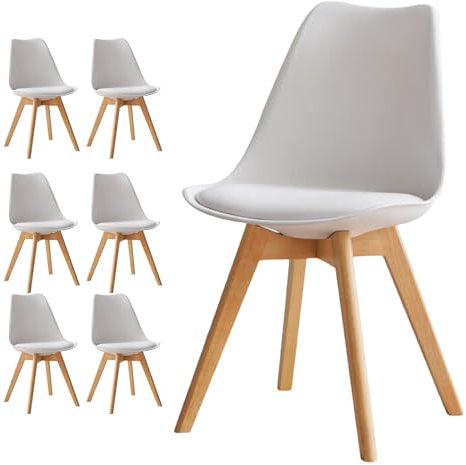 Frixovel Chaises Salle à Manger,Chaise Scandinave Lot de 6,Idéal pour Salle à Manger,Salon,Cuisine,Chambre à Coucher (6, Blanc, Standard)