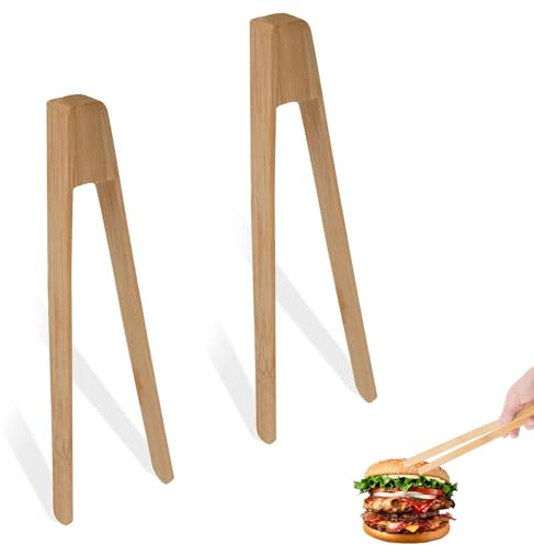 Lot de 2 pinces à grille-pain en bois de 24,9 cm en bambou - Réutilisables - Antidérapantes - Pour thé, fromage, pain, barbecue