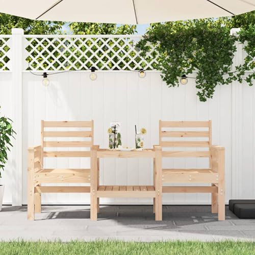 Xichuzi Gartenbank mit Tisch 2-Sitzer Massivholz Kiefer, Sitzbank Garten, Sitzbank Outdoor, Balkon Bank, Balkonbank, Parkbank - 825156