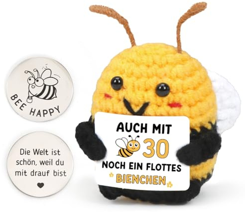 HUKUMA Positive Biene Geburtstagsgeschenk,Pocket Hug Bee Geschenke zum 30 Geburtstag,Handgemachte Biene Glücksbringer,Emotional Support Mutmacher Geschenk,Lustige Geschenke für Frauen,Freundin,Freund