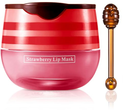 Strawberry & Honey Lip Balm, Vitamin E Lip Masks & Moisturizing/Hydrating Propolis Lip Sleeping Mask With Brush, Nourish And Repair Lip Skin Winter Lip Care Products (Strawberry)