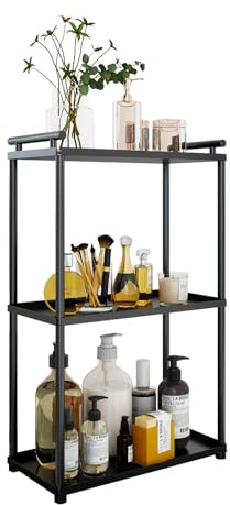 VOTZAAQ Badezimmer-Organizer mit 3 Ebenen, Edelstahl-Parfümtablett und Schminktisch-Arbeitsplattenregal, Make-up-Hautpflege, Badezimmer-Organizer und Aufbewahrung für Kommode, Küche (mattschwarz)