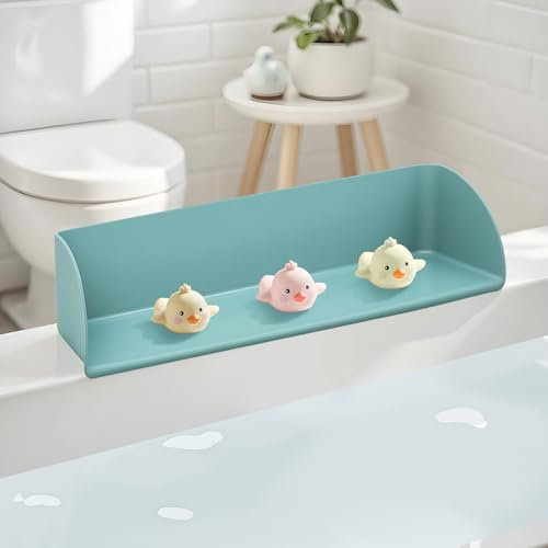 Heebabeys Bathtub Splash Guard Play Shelf Area -Silicone Tub Water Splash Guard with 6 Suction Cups-Bathtoy Tray Caddy Holder Storage- Bathtub Side Suction Tray -No Mess Water on Floor.