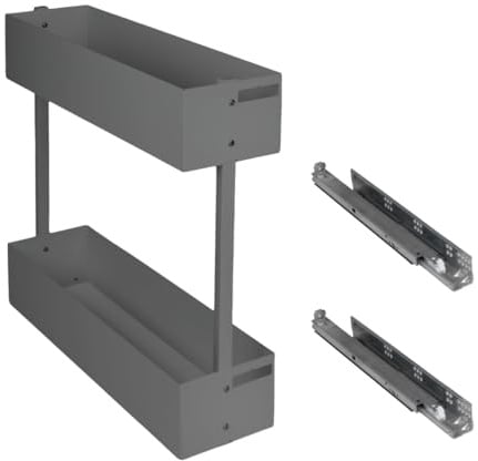 woplus Schrankauszug Küche mit Softclose 200mm ausführung Rechts | Auszug Küchenschrank - 2 Etage | Unterschrankauszug Anthrazit | Apothekerschrank Auszug | Küchenschrank Organizer Ausziehbar