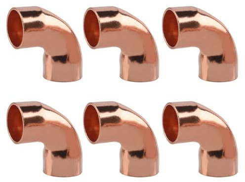 Codo de fontanería de cobre de 90 grados, conector de codo soldado de 3/8 pulgadas para sistemas de suministro de agua, tuberías industriales (6 piezas)