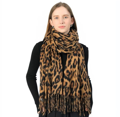 OIXEYA Damen Winter Warm Schal, Mode Leopardenmuster Deckenschal, Große Weiche Dicke Tücher Und Wraps, Geschenke für Damen und Mädchen (200cm x 70cm)