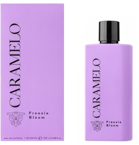 CARAMELO - Freesia Bloom 100 ml, Colonia Mujer, Perfume Formato Spray, Eau de Toilette Natural y Femenina, Aroma Frutal Amaderado, Fragancia Fresca, Elegante y de Larga Duración