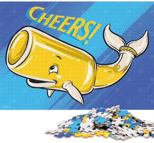 Prost! Bierflaschen-Wal-Cartoon-Puzzle für Erwachsene, Holzpuzzle, entspannendes, intellektuelles Lernspielzeug, 1000 Teile (75 x 50 cm)
