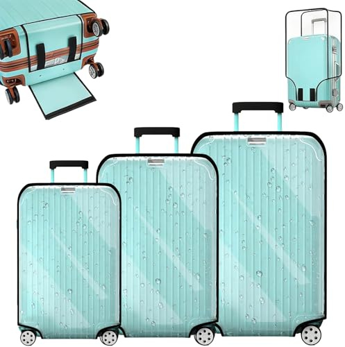 Xtrillogen 3 Stück Kofferhülle Kofferschutzhülle Wasserdichter,Transparent Koffer Überzieher,Staubdicht Suitcase Cover,20 + 24 + 28 Zoll PVC Luggage Cover,Geeignet für Koffer XL/L/M (Transparent)