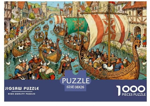 Viking Longboat Traffic Hölzerne Puzzles Wasserfest 1000-teiliges Puzzle Geschenke Für Erwachsene Spaßzur Heimdekoration