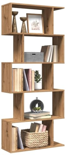 Yisssmeng Raumteiler-Bücherregal 70x24x161 cm, 5 Etagen, 80 kg, Artisan-Eiche, schmal hoch oder Raumtrenner, für Wohn- Schlaf- Büro