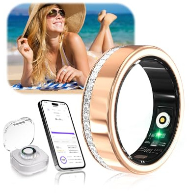 IUHFSIFS 10. Gen Diamant Smart Ring und Kabelloses Ladeetui【Branchennummer 1 – 0 Messfehler】 2025 Fitness Tracker zur Schlafüberwachung, Tragbarer SpO2-Smartring für Android und iOS, Gold 10#