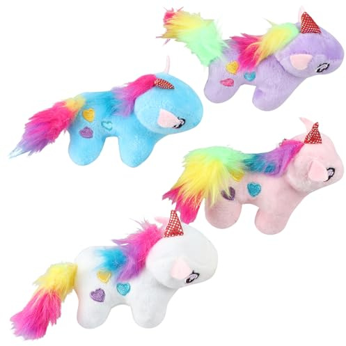 GARIOUANS 4 Stück Plüsch Einhorn Schlüsselanhänger Weicher Handtaschen und Autoschlüssel Anhänger Cartoon Dekoration aus Unbedenklichem Material für Kinderzimmer und Partygeschenk