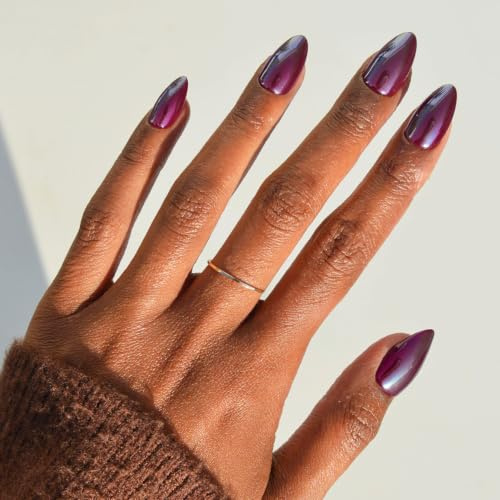 Glamnetic Press On Nails - Short Almond, Glazed Fake Nails 30 Pc Full Kit | Juicy plum press on nails for women. Glue-on set in 15 sizes. Water-resistant, chip-resistant, up to 2 weeks wear