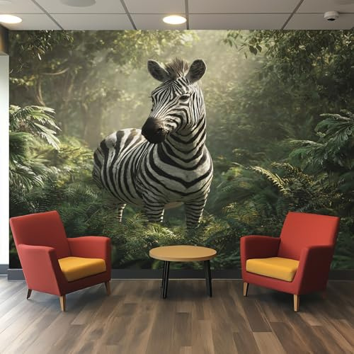 VIXENIUM Papier Peint Panoramique Zèbre, Papier Peint 3D Cheval Forêt Jungle Cuisine Chambre Salon, 200x140 cm, Décoration Murale Zèbre, Stickers