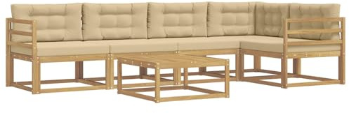 vidaXL Outdoor-Sofagarnitur 6 pcs Weiß und Beige 79 x 79 x 37 cm, Modernes Gartenmöbelset, wetterfestes Sofa, schicke Sitzgruppe, langlebige Liege fürs Poolside
