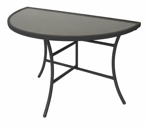 DEGAMO Wandtisch Anstelltisch Palermo halbrund 58x110cm, klappbar, Stahl anthrazitfarben, Glas grau, Innen und Außen