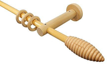 Holz Gardinenstangen in der Farbe Buche mit 16 mm Durchmesser Endstück Rilli, Länge 200 cm