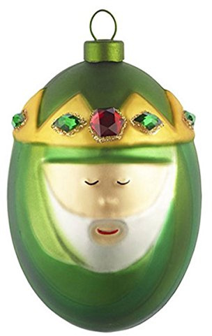 Alessi AMJ13 9 Melchiorre Heilig König Melchior Weihnachtskugel, Handdekoriertes Geblasenes Glas, Grün, 8,50 x 8,50 x 12,0 cm
