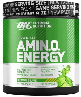 Optimum Nutrition Amino Energy Pre Workout Powder, Energy Drink with Amino Acids, BCAA, L-Glutamine and L-Leucine, Food Supplement with Vitamin C and Caffeine, Lemon Lime Flavour, 30 Servings, 270 g