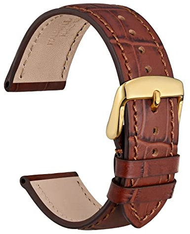 WOCCI 19mm Uhrenarmband Leder für Damen und Herren, Geprägtes Alligator, Goldene Schnalle (Braun)