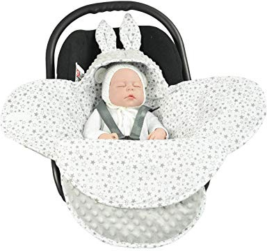 EliMeli Baby Einschlagdecke Babyschale Winter - Grau Mädchen Junge Decke Universal für Autositz, Kinderwagen Buggys und Babybett, Premium Qualität - Design Minky (Mint - Mint Stars)