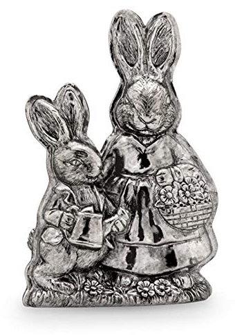 kleines Deko Hasen Figuren Set Kunststein 16 cm - silberne stehende Osterdeko Hasen Mama mit Kind - Polyresin Osterhasen Frühjahresdeko zum hinstellen - Nostalgie-Optik