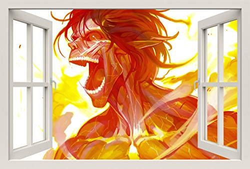 Unified Distribution Anime & Manga - Eren Jäger Attack on Titan - Wandtattoo mit 3D Effekt, Aufkleber für Wände und Türen Größe: 92x61 cm, Stil: Fenster