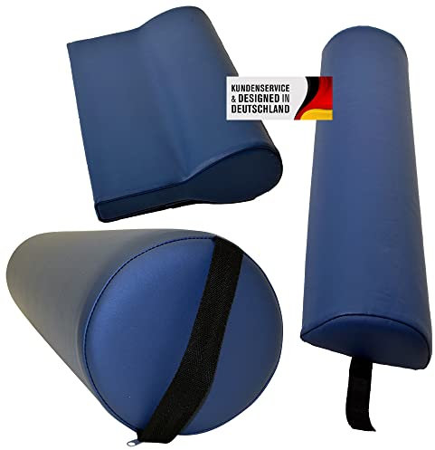 Promafit Massagezubehör Set 3 bestehend aus 1x Vollrolle Knierolle mit Griff 1x Lagerungsrolle Halbrolle und 1x Nackenkissen Kopfstütze für die Massageliege wasserabweisend (Taubenblau)