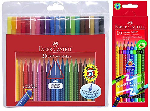 Faber-Castell Fasermaler Grip Colour Marker 20er Etui + Colour Grip 10er radierbar