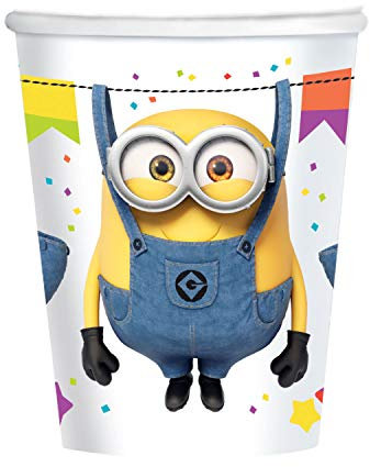 Amscan 9907315 - Becher Despicable Me, 8 Stück, 250 ml, Minion, Pappbecher, Einwegbecher