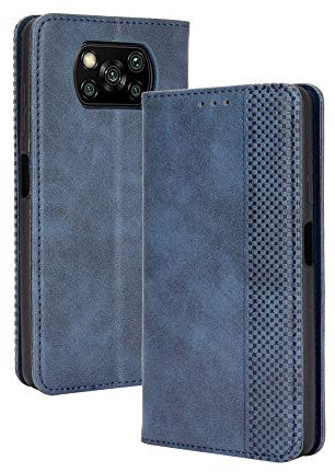 HAOTIAN Leder Hülle für Xiaomi Poco X3 NFC/Poco X3 Pro Hülle, Premium PU/TPU Leder Folio Hülle Schutzhülle Handyhülle, Flip Case Klapphülle Lederhülle mit Standfunktion & Kartensteckplätzen, Blau