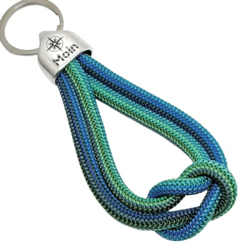 Moin Schlüsselanhänger von ALSTERschmuck - multicolor Seil - Kreuzknoten - blau grau türkis