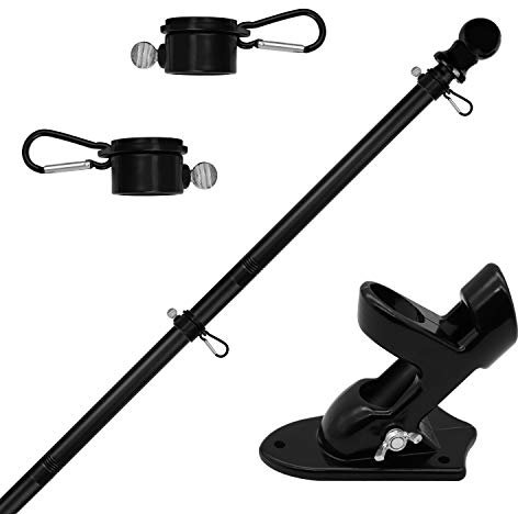 HOOSUN 6 FT Flag Pole Kit, Black, Wall Mounted, Heavy Stainless Steel, Garden, Truck, Boat, Various Occasions, Holiday, Outdoor Living