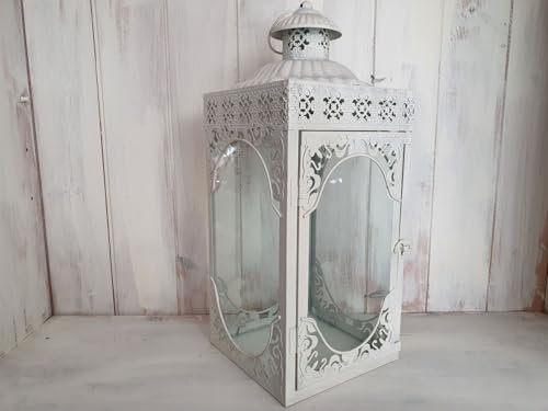 Arinosa Laterne Metall Shabby Vintage Weiß Gartenlaterne Landhaus 39 x 17 x 16cm