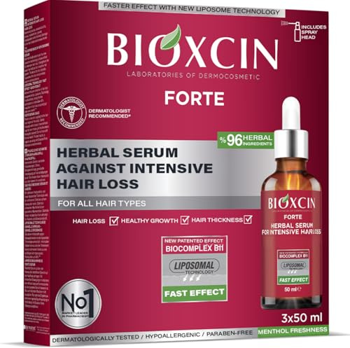 Bioxcin Forte Pflanzliches Serum 3x50 ml - Gegen Starken Haarausfall - Für Kräftiges & Dichteres Haarwachstum - Mit BioComplex B11