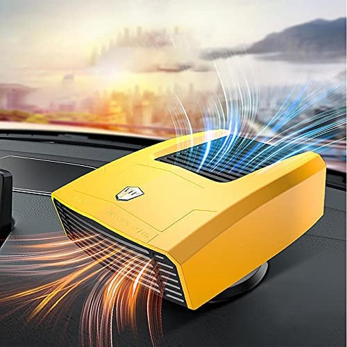 12V 150W Auto Heizlüfter Defroster, Riloer Tragbare Anti-Fog 2-In-1 Heizung/Kühlung Mini-Autoheizung, 360° Drehung Autoheizung Zigarettenanzünder Stecker, Schnelles Aufheizen, Gelb