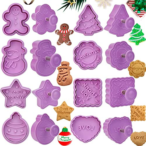Lot de 8 Emporte pièces Noël,Emporte-pièces 3D en plastique,Moule à Biscuits pour Enfants,Biscuit Moule Noël avec poussoir,pour Décoration de Fondant, Biscuit, Cookie, Gâteau