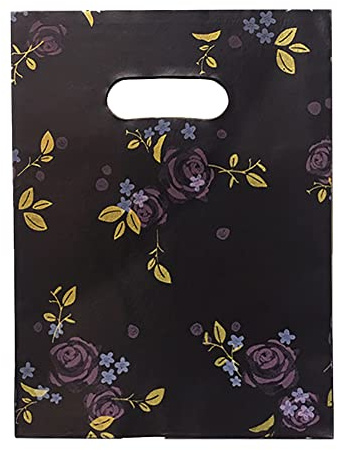 Joyhey Lot de 100 sacs en plastique de 14 x 20 cm, sacs cadeaux avec poignées découpées – Rose, 14 x 20 cm
