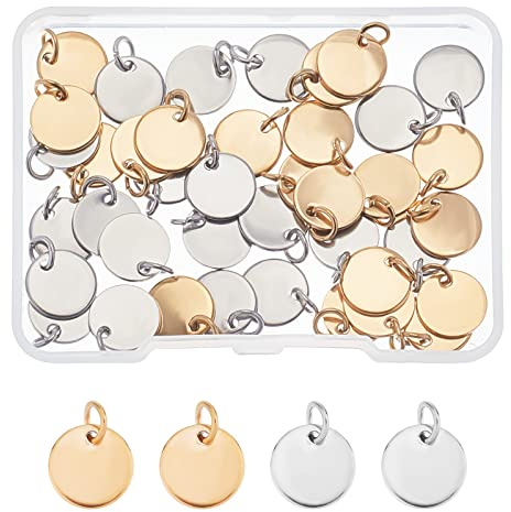 SUPERFINDINGS Blanko-Stempel-Nachricht Wortanhänger 14.5x12 mm 304 Flache Runde Edelstahl-Anhänger Mit Biegeringen Goldener Edelstahl-Farbstempel-Anhänger